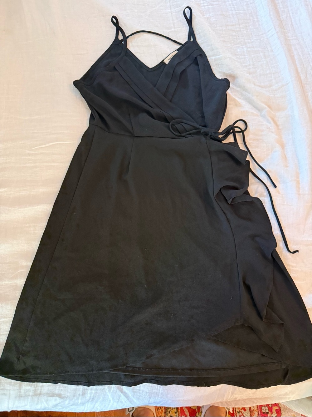 Adorable Black Wrap Mini Dress with Spaghetti Straps perfect for date night